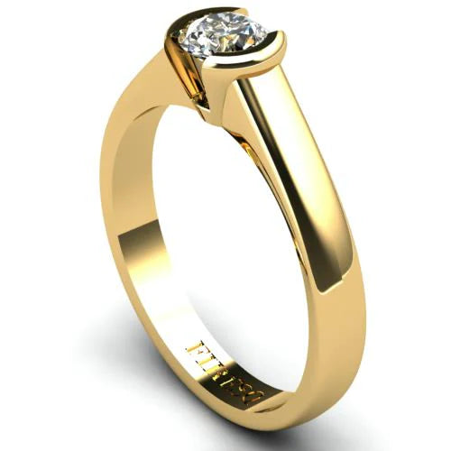 Anel de Noivado Solitario Diamantes Brilhante Ouro Amarelo Faith