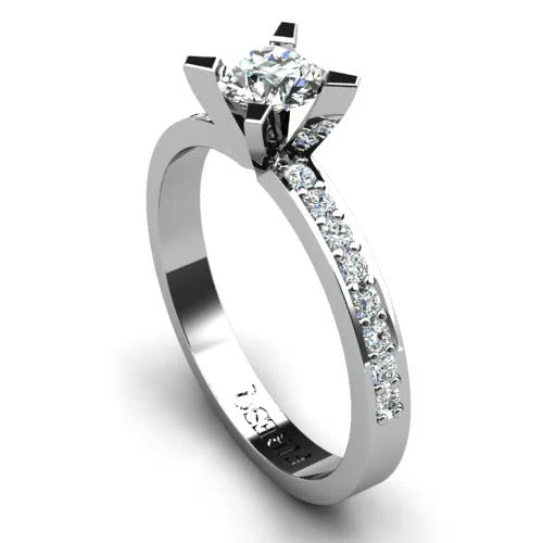 Anel de Noivado Solitario Diamantes Brilhante Ouro Branco 18k Luna