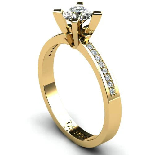 Anel de Noivado Solitario Diamantes Brilhante Ouro Amarelo Gipsy