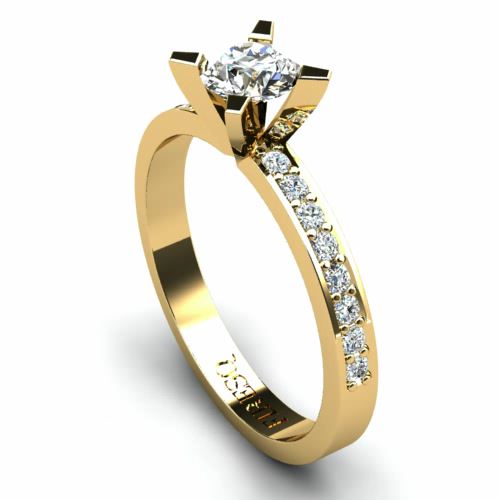 Anel de Noivado Solitario Diamantes Brilhante Ouro Amarelo 18k Luna