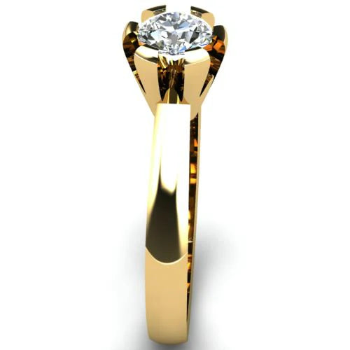 Anel de Noivado Solitario Diamantes Brilhante Ouro Amarelo Rusty
