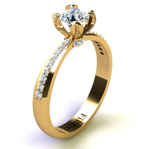 Anel de Noivado Solitario Diamantes Brilhante Ouro Amarelo 18k Anne