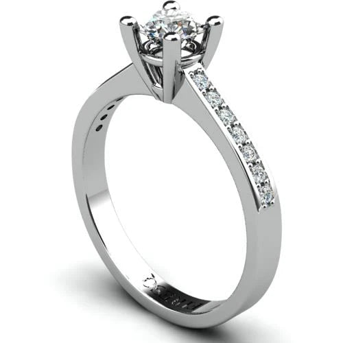 Anel de Noivado Solitario Diamantes Brilhante Ouro Branco Newel