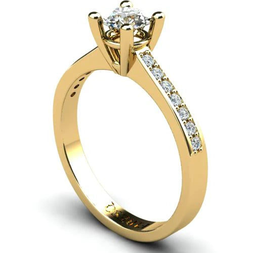 Anel de Noivado Solitario Diamantes Brilhante Ouro Amarelo Newel