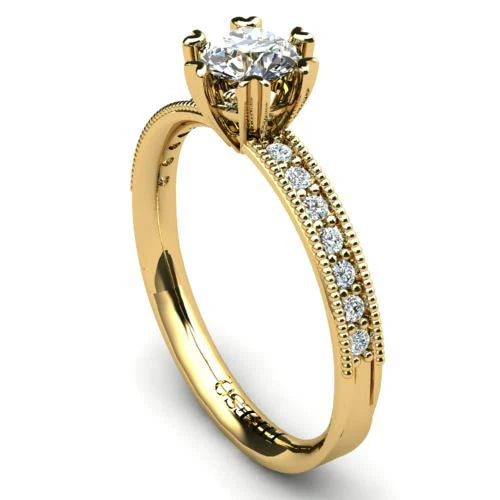 Anel de Noivado Solitario Diamantes Brilhante Ouro Amarelo Sally