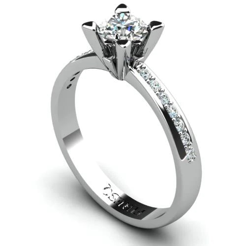 Anel de Noivado Solitario Diamantes Brilhante Ouro Branco Rumer
