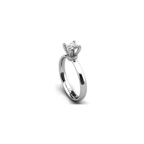 Anel de Noivado Solitario Diamantes Brilhante Ouro Branco Libby