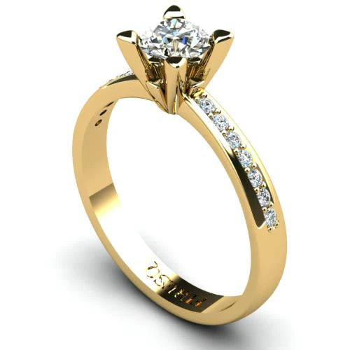 Anel de Noivado Solitario Diamantes Brilhante Ouro Amarelo Rumer