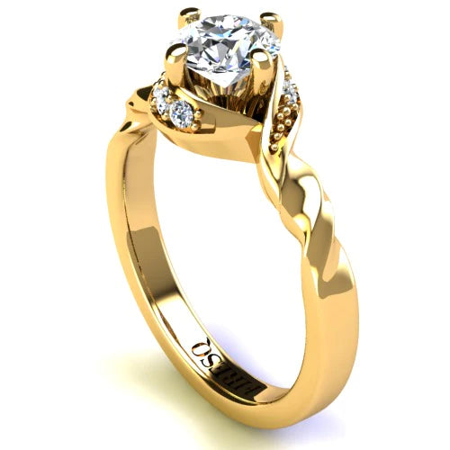 Anel de Noivado Solitario Diamantes Brilhante Ouro Amarelo Kalla