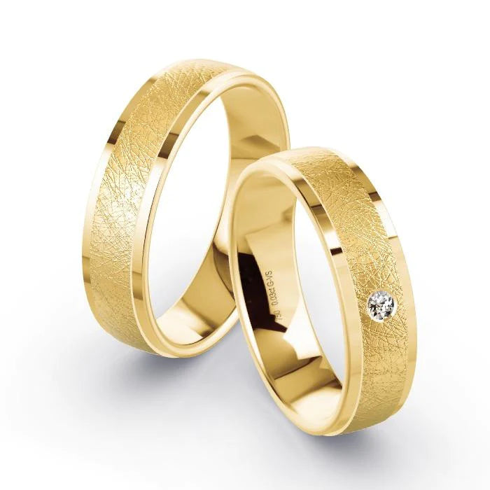 Par de Alianças de casamento noivado ouro 18k diamantes 5mm Leona