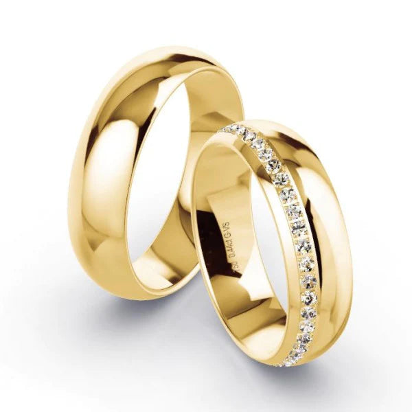 Par de Alianças de casamento noivado ouro 18k diamantes 6mm Shopia