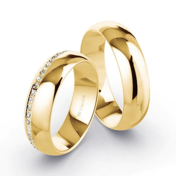 Par de Alianças de casamento noivado ouro 18k diamantes 6mm Shopia