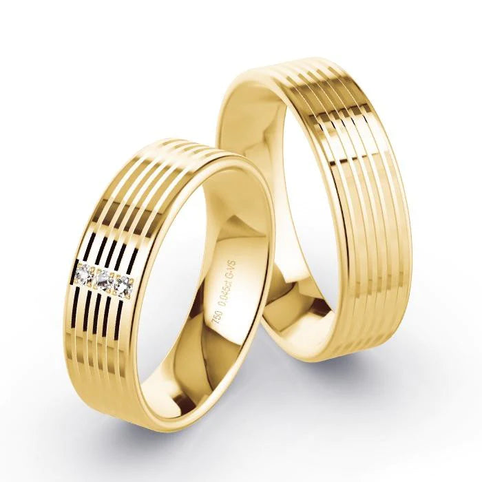 Par de Alianças de casamento noivado ouro 18k diamantes 6mm Sun