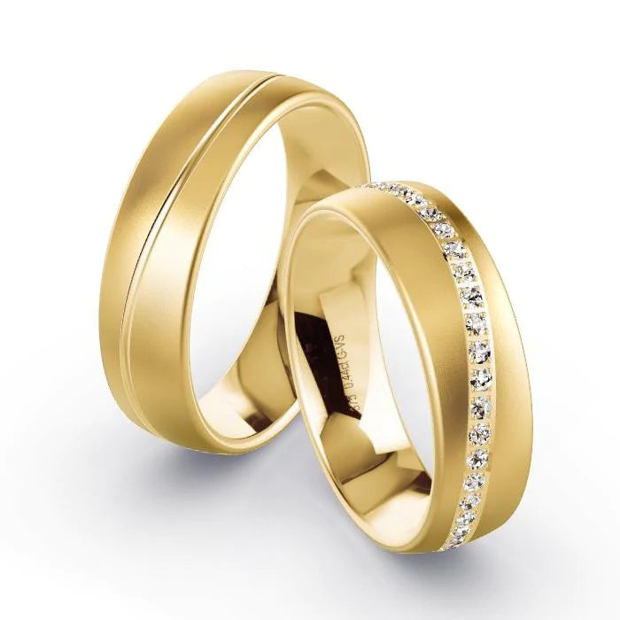 Par de Alianças de casamento noivado ouro 18k diamantes 6mm Diana