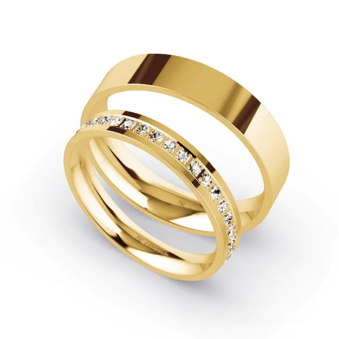 Par de Alianças de casamento noivado ouro 18k diamantes 3,5mm Fine