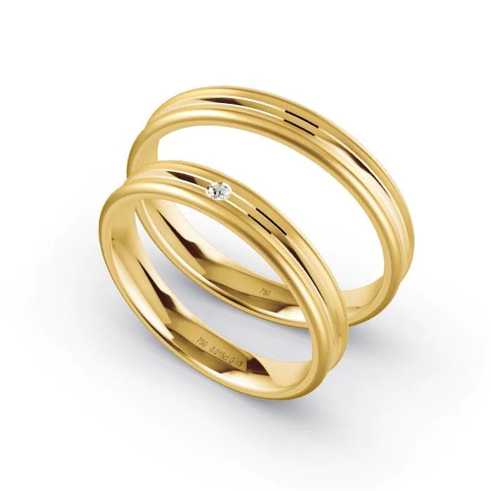 Par de Alianças de casamento noivado ouro 18k diamantes 3,5mm Alice