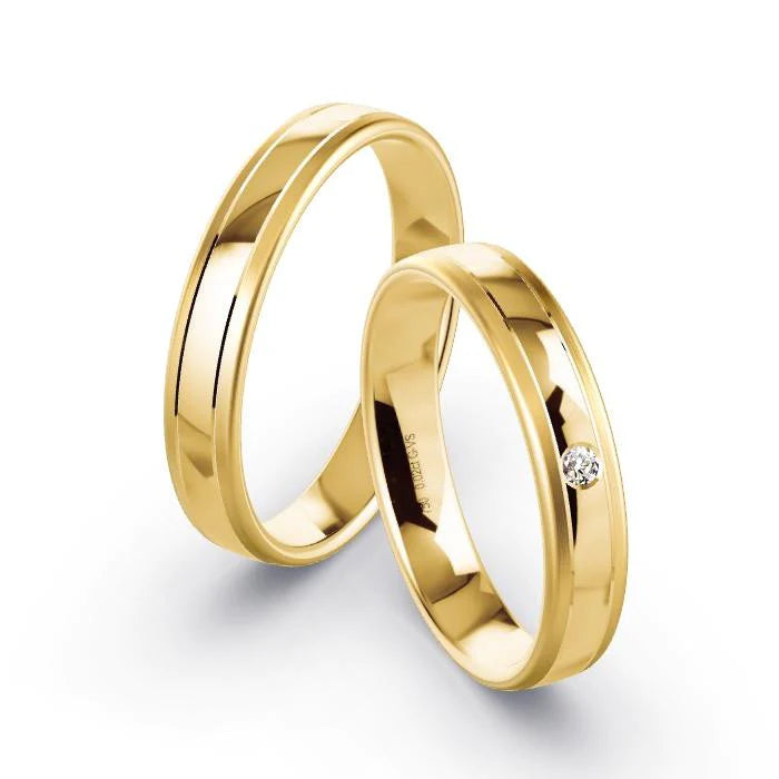 Par de Alianças de casamento noivado ouro 18k diamantes 4mm Ines