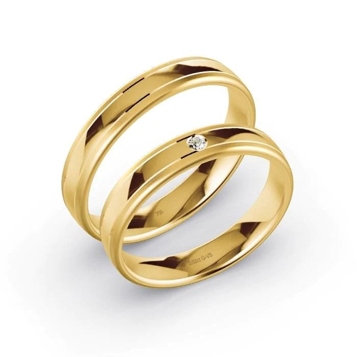 Par de Alianças de casamento noivado ouro 18k diamantes 4mm Ines