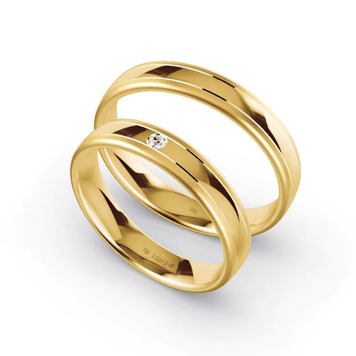 Par de Alianças de casamento noivado ouro 18k diamantes 4mm Ines