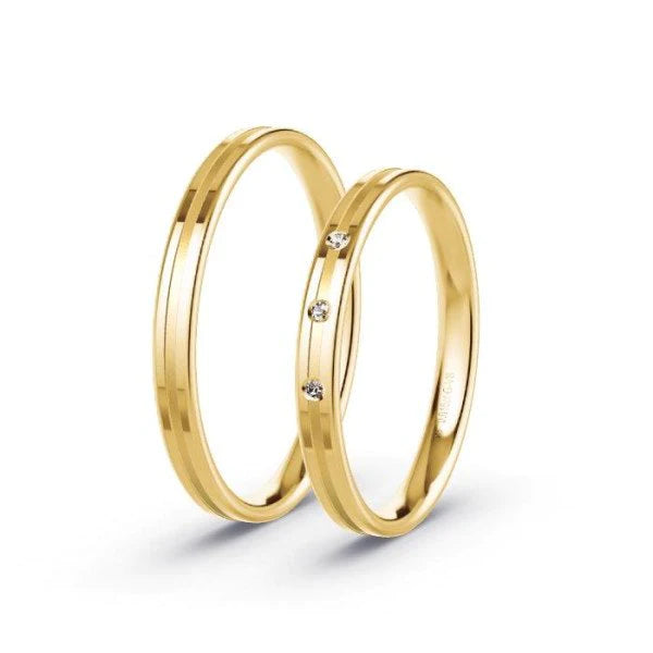 Par de Alianças de casamento noivado ouro 18k diamantes 2,5mm Helena