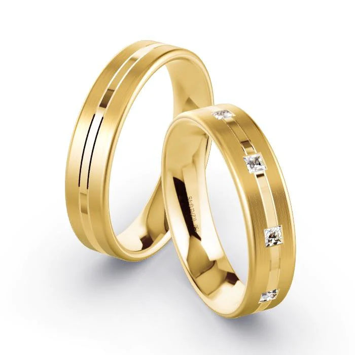 Par de Alianças de casamento noivado ouro 18k diamantes 5mm Vina