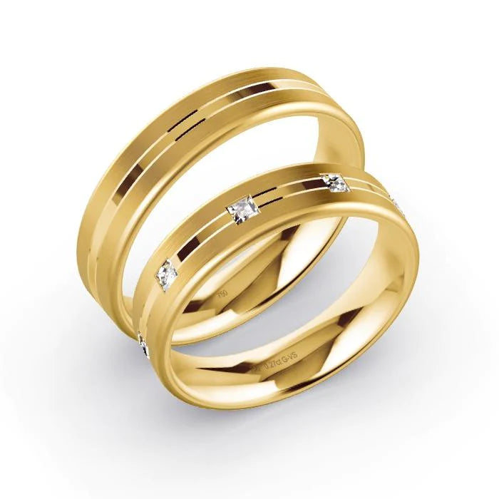 Par de Alianças de casamento noivado ouro 18k diamantes 5mm Vina