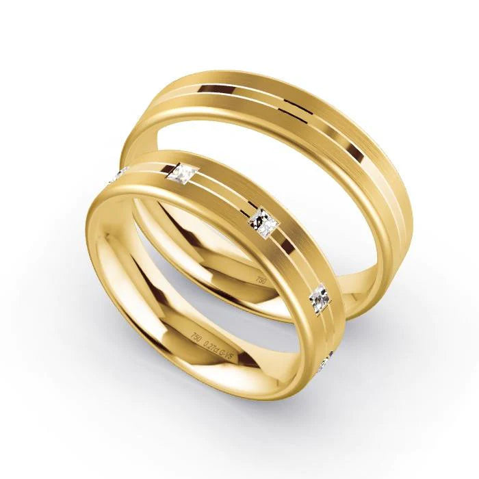 Par de Alianças de casamento noivado ouro 18k diamantes 5mm Vina