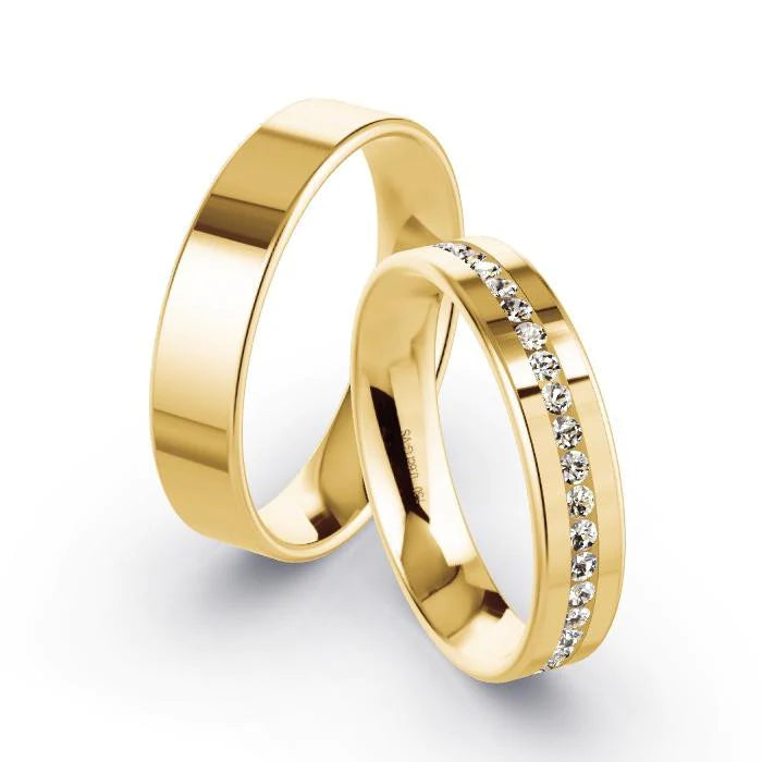 Par de Alianças de casamento noivado ouro 18k diamantes 5mm Karine