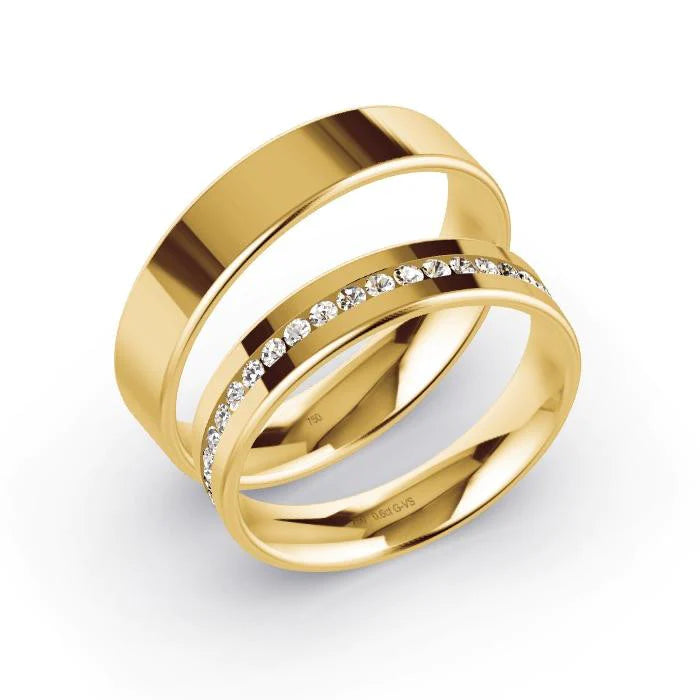 Par de Alianças de casamento noivado ouro 18k diamantes 5mm Karine