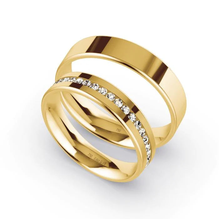 Par de Alianças de casamento noivado ouro 18k diamantes 5mm Karine