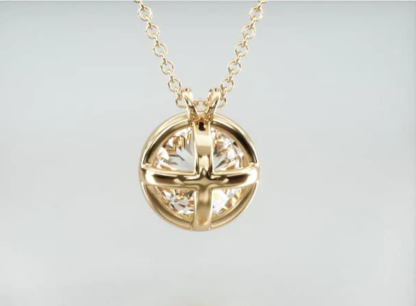 Colar Corrente Feminina Ouro18k Solitario Diamante Luxo Moldura 100 pontos