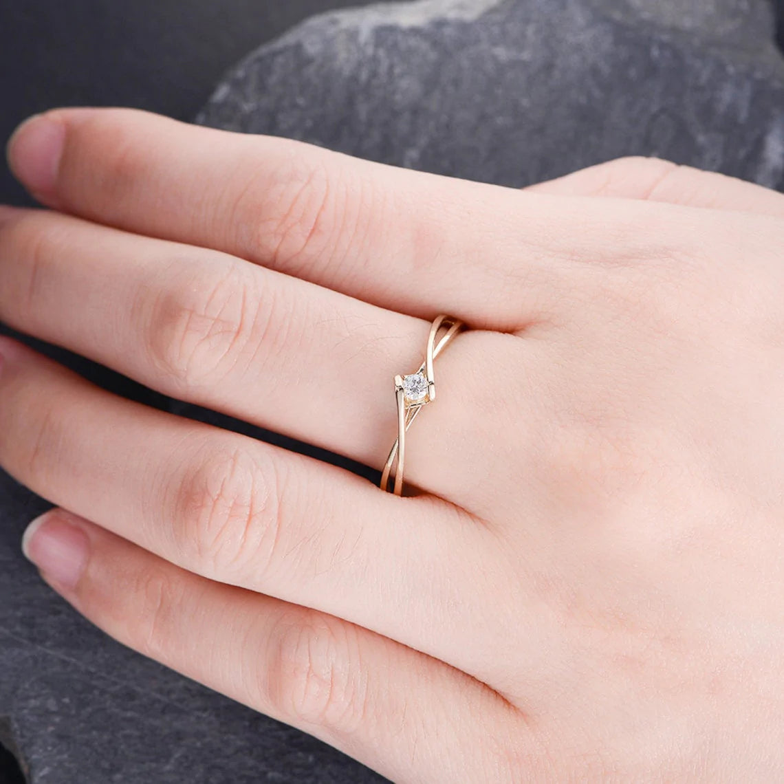 Anel de Noivado Solitario De Diamante Ouro 18k Twist