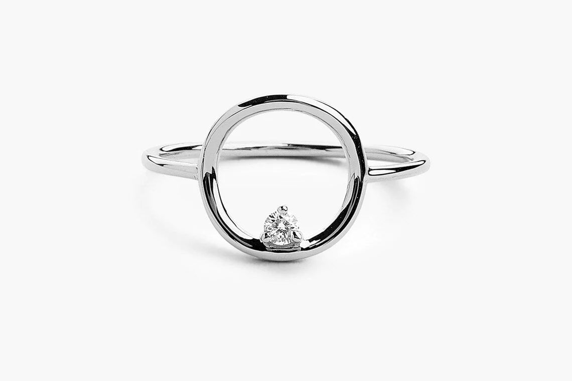 Anel circle De Diamante em Ouro 18k De Luxo