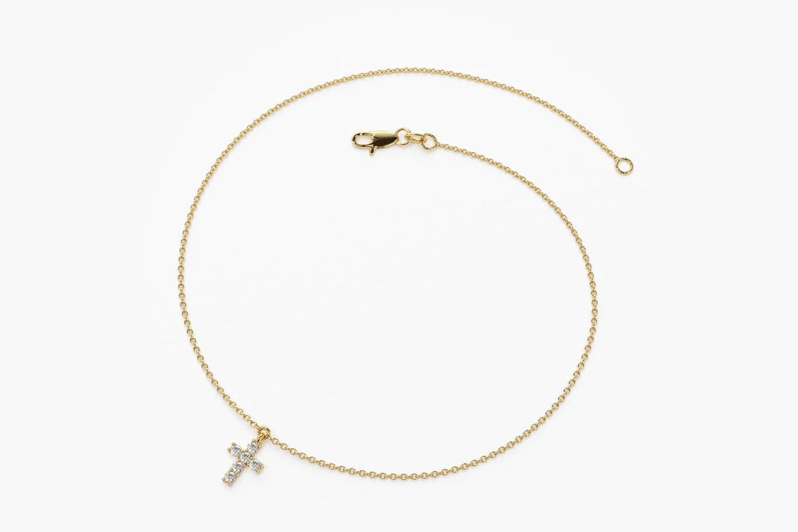 Pulseira Feminina de Ouro 18k Cruz Diamantes