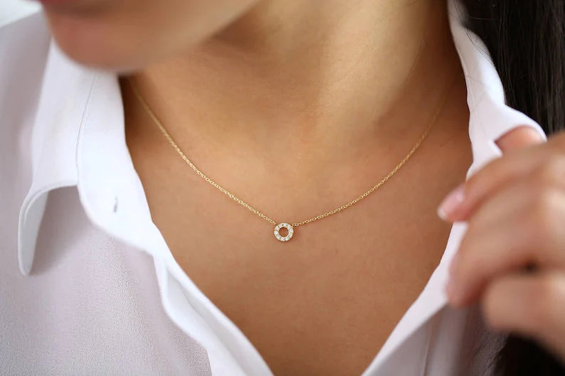 Colar Corrente Feminina em Ouro Amarelo 18k Circle C/ Diamantes