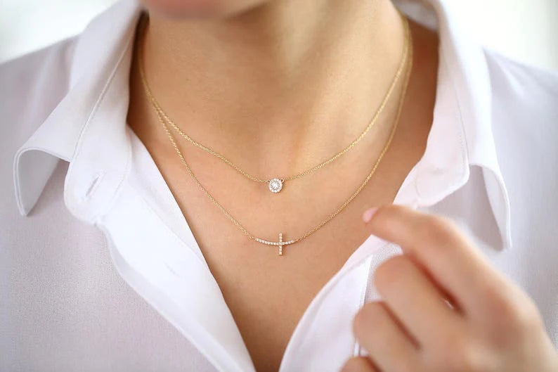 Colar Corrente Cluster Feminina em Ouro Branco 18k c/ Diamante