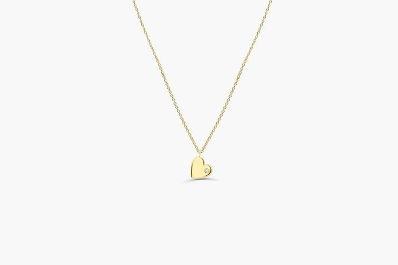 Colar de Coraçao Corrente Luxo Feminino em Ouro Branco 18k c/ Diamante