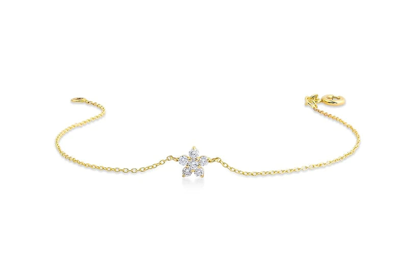 Pulseira Feminina Delicado de Ouro Branco 18k Flor Diamantes