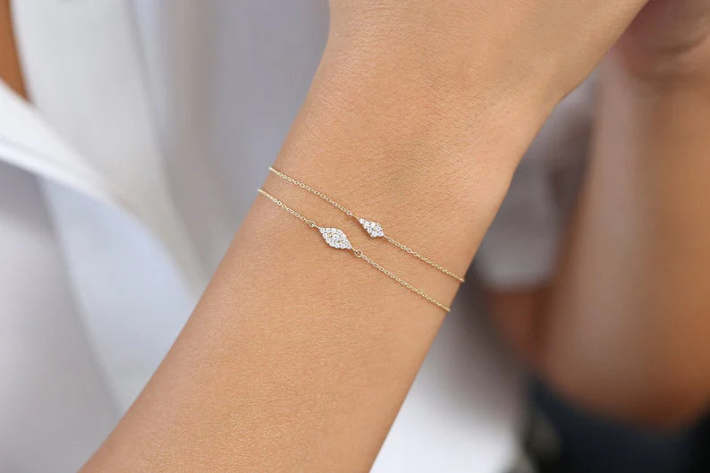 Pulseira Feminina Delicado de Ouro Amarelo 18k Olho Diamantes