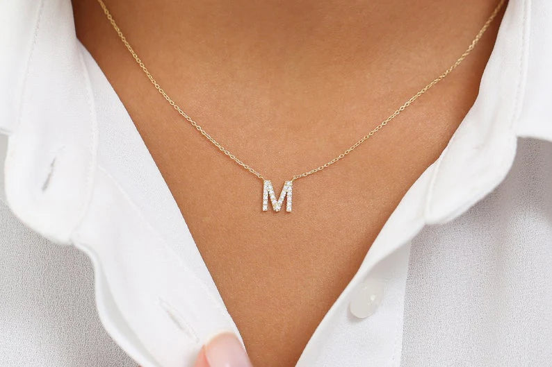 Colar Corrente Inicial Feminino em Ouro Branco 18k c/ Diamante