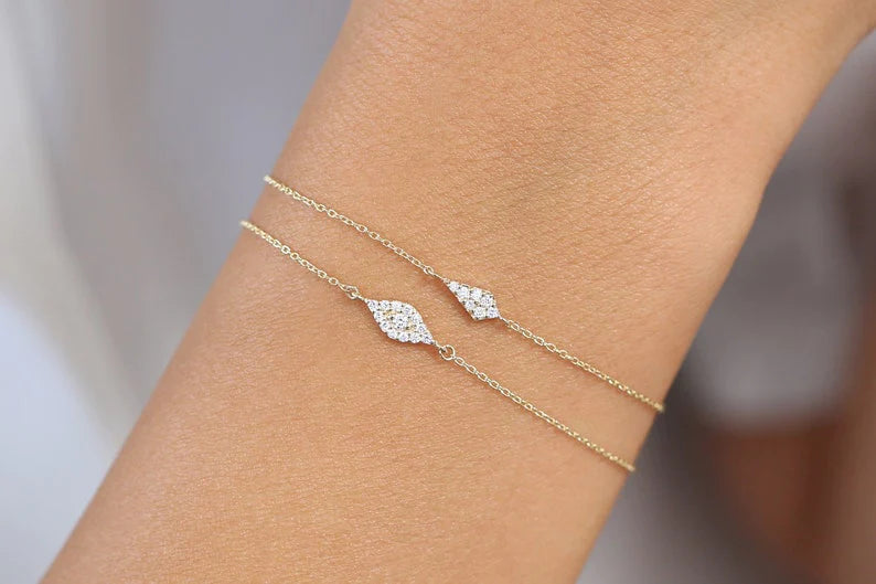 Pulseira Feminina Delicado de Ouro Branco 18k Olho Diamantes