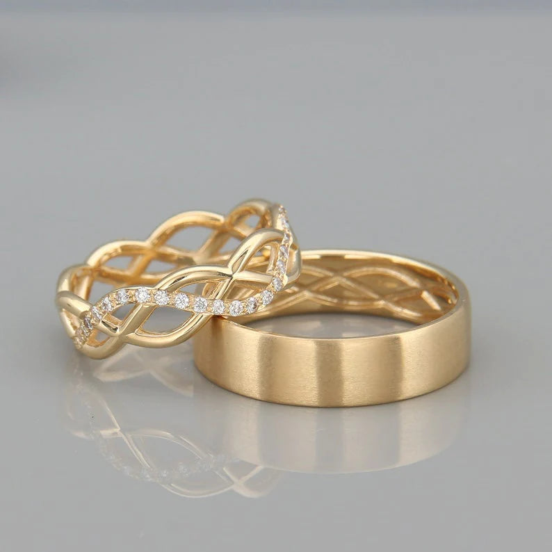 Par de Alianças de casamento noivado ouro 18k diamante Celtic