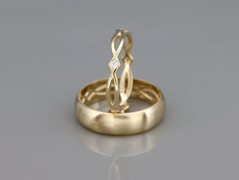 Par de Alianças de casamento noivado ouro 18k diamante Celtic life