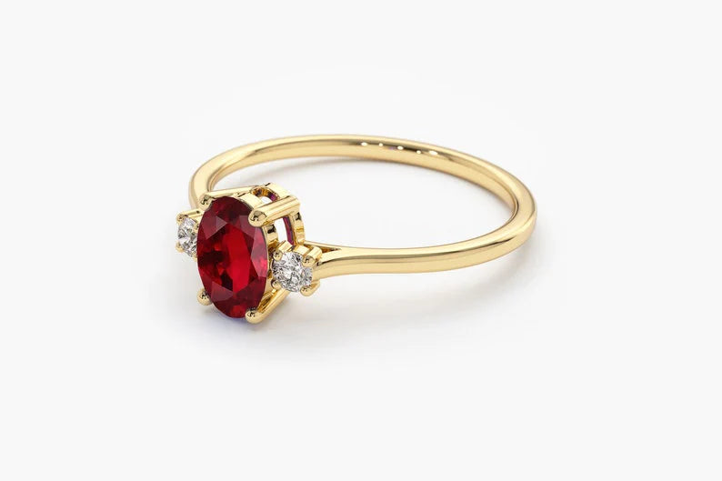 Anel De Noivado em Ouro 18k c/ Rubi e Diamantes Brilhantes