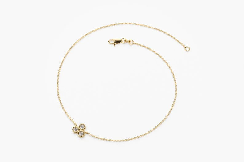 Pulseira Feminina Delicado de Ouro Branco 18k Trio Bezel Diamantes