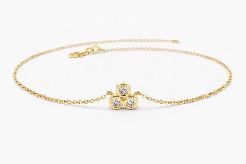 Pulseira Feminina Delicado de Ouro Amarelo 18k Trio Bezel Diamantes