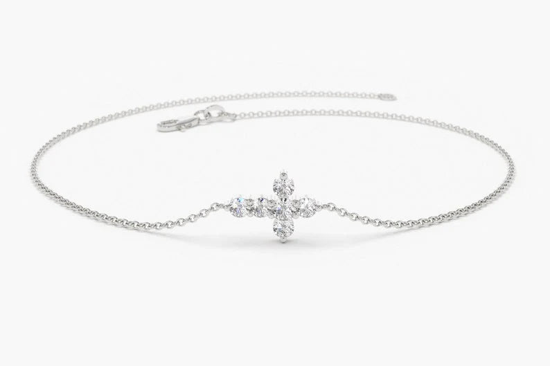 Pulseira Feminina de Ouro Amarelo 18k Cruz De Diamante Delicado
