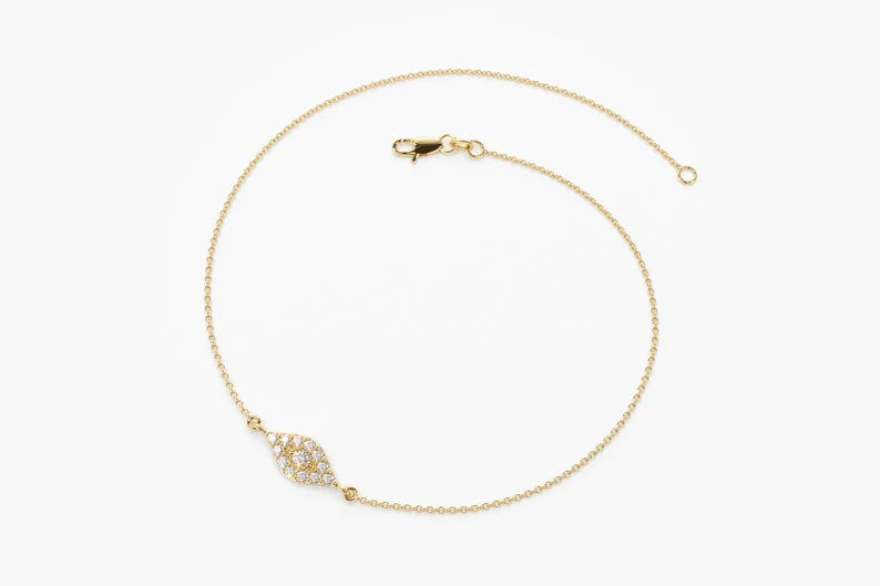Pulseira Feminina Delicado de Ouro Amarelo 18k Olho Diamantes