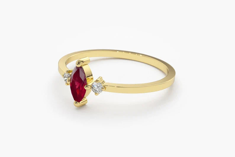 Anel De Noivado Em Ouro 18k Rubi Solitario E Diamantes Brilhantes
