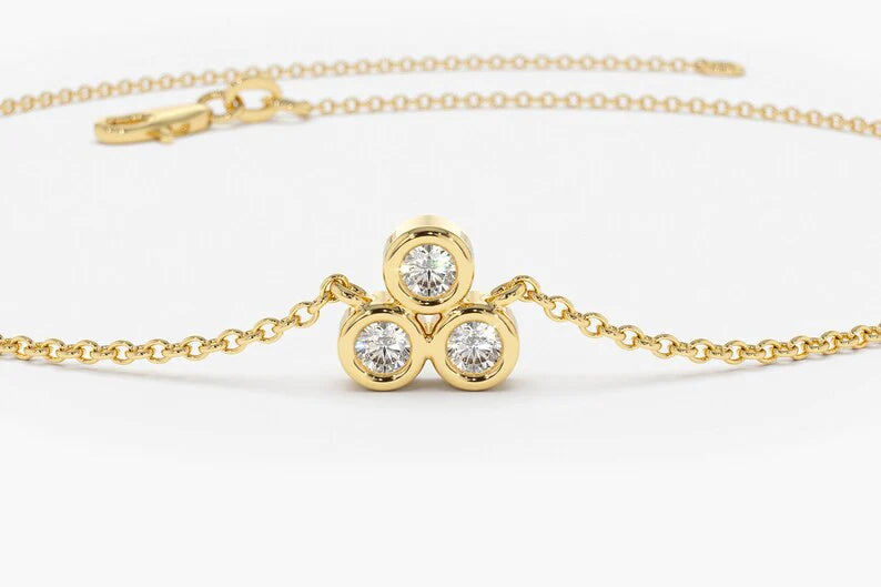 Pulseira Feminina Delicado de Ouro Amarelo 18k Trio Bezel Diamantes